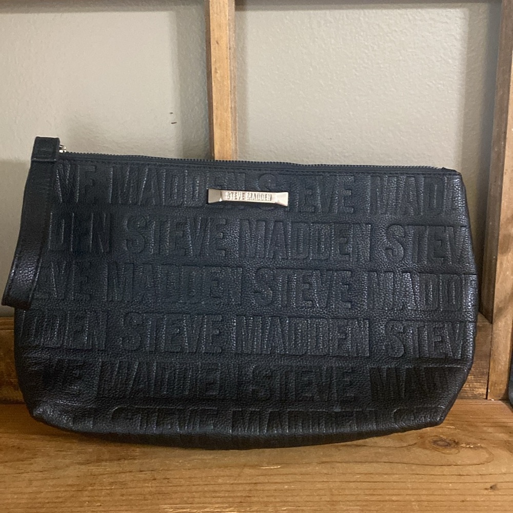Steve Madden Black Embossed Logo large Clutch Purse